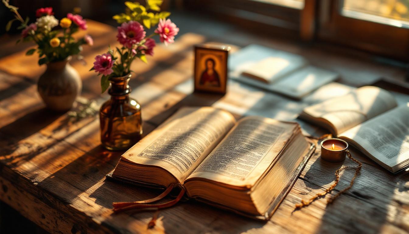 Biblie și lumânare aprinsă